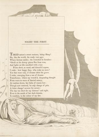 William Blake Plate 2 (page 1): 'Swift on his downy pinion flies from woe'