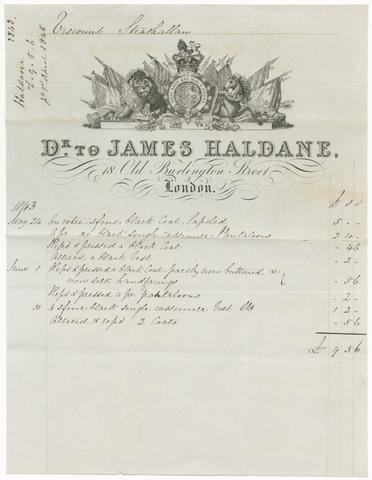 Billhead of James Haldane, London tailor, recording services rendered to Viscount Strathallan, 1843.