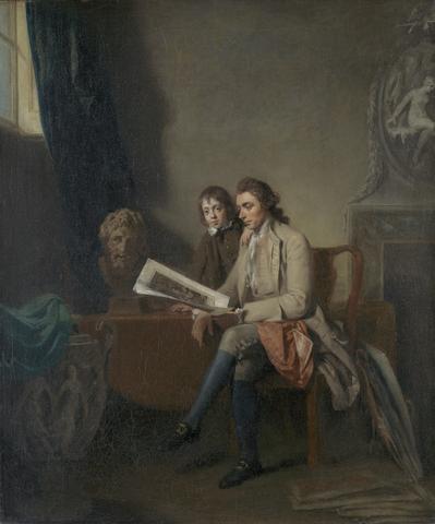 John Hamilton Mortimer Portrait of a Man and a Boy Looking at Prints