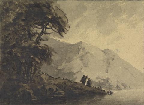 Rev. William Gilpin Two Figures on Shore with Mountain Rising Behind