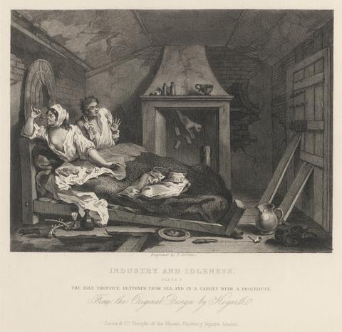 William Hogarth Industry and Idleness, Plate VII, The Idle 'Prentice Returned from Sea, and in a Garret with a Prostitute