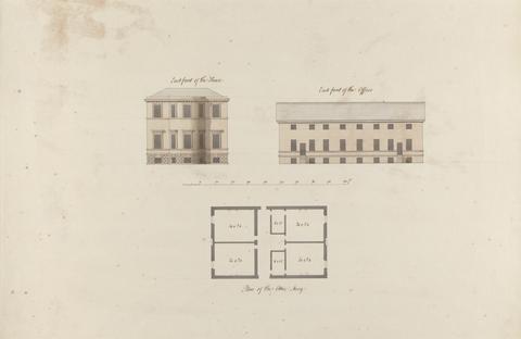 Sir William Chambers Headfort House: East Elevation of House, East Elevation of Offices, and Attic Story Plan