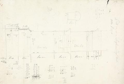 James Bruce Graphite elevation of unidentified column with graphite and pen and ink dimensions