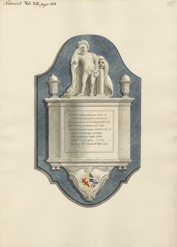 Daniel Lysons Memorial to Isabella Nelson from Norwood Church