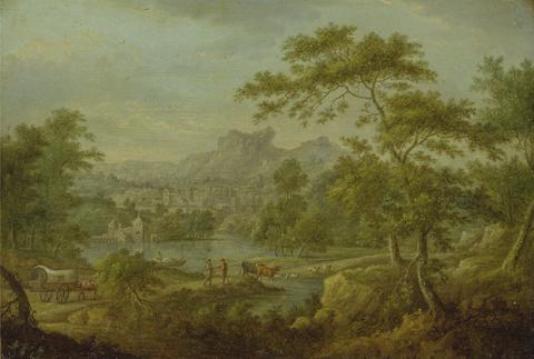 Thomas Smith of Derby An Imaginary Landscape with a Wagon and a Distant View of a Town