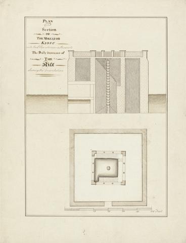 James Bruce Plan and Section of the Mikeas or Kiosc with the Pillar Where on Is Measured the Daily Increase of the Nile During Inundation