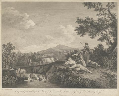 Francois Vivares A Group of Peasants, One sleeping, on a River Bank