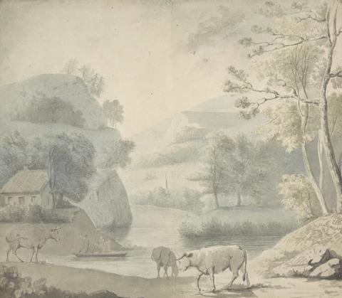 Rev. William Warren Porter Landscape Study of a River Valley with Cattle in the Foreground