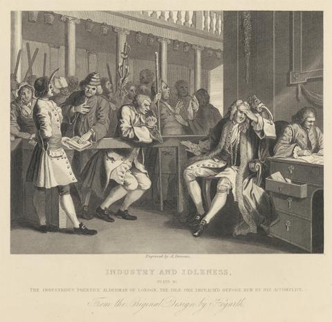 William Hogarth Industry and Idleness, Plate X, The Industrious 'Prentice Alderman of London, the Idle One Impeach'd before Him by His Accomplice