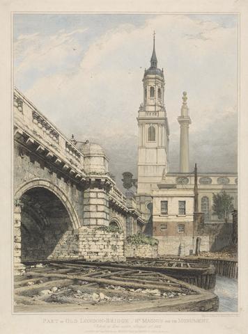 Part of Old London Bridge, St. Magnus and the Monument