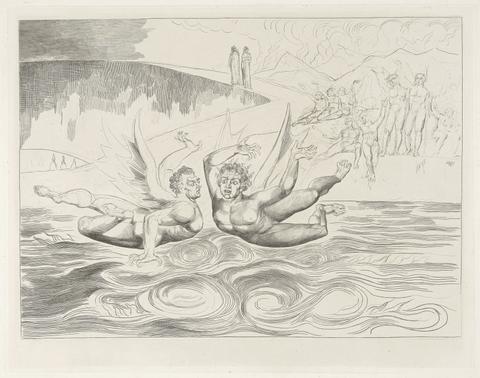 William Blake Pl. 3: Baffled Devils Fighting [' ... so turn'd/ His talons on his comrade.' Hell; Canto xxii. line 135]