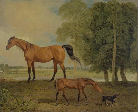 Benjamin Marshall Broodmare with Foal, and a Terrier