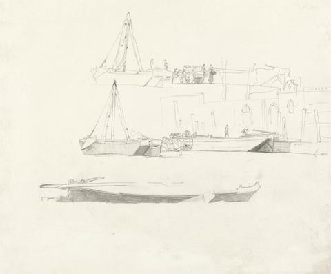 Cornelius Varley Studies of Boats, Figures, Carts, and Buildings