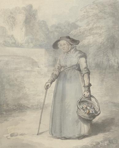 Edward Edwards Old Lady with Basket of flowers