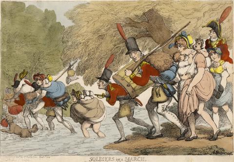 Thomas Rowlandson Soldiers on a March: "To pack up her tatters and follow the Drum"