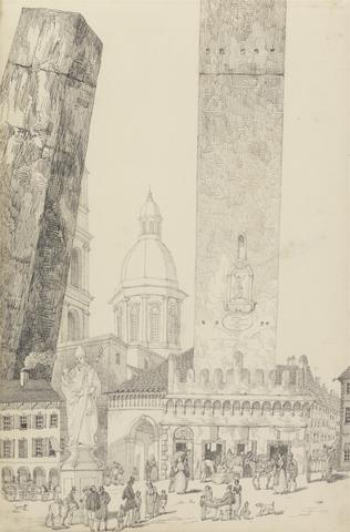 Sir Charles D'Oyly Album of 30 Views in the Tyrol and Italy: Leaning Towers, Statue of St. Francis, Bologna 12th Nov.r 1840