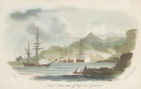 Nicholas Pocock Set of ten: 1. Sir John Moore's Attack off Basse Terre Guadaloupe. 2. Rouseau in the West Indies. 3. Guanahani or Cat Island. ....