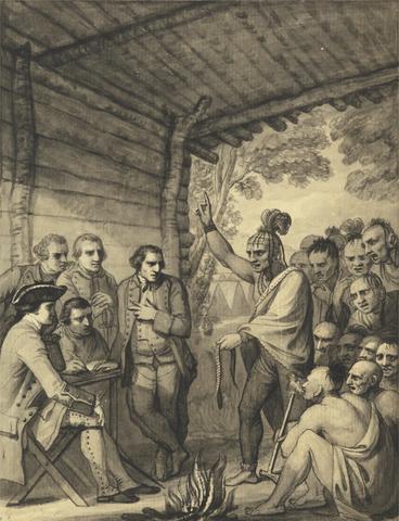 Benjamin West The Indians Giving a Talk to Colonel Bouquet in a conference at a Council Fire Near his Camp on the Banks of Muskingum in America, in October 1764, 1765