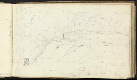 Thomas Bradshaw Album of Landscape and Figure Studies: Sketch of Rural Landscape with Horse-Drawn Carriage