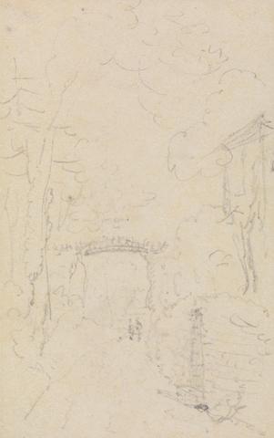 Capt. Thomas Hastings Sketch of a Tree-lined Road and Bridge, Shorwell