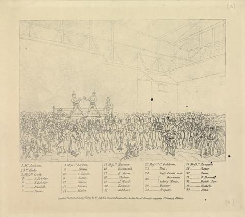 Key of names to "The Interior of the Fives Court, with Randall, and Turner Sparring"