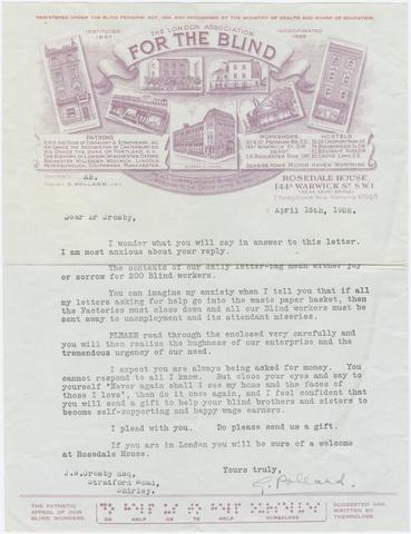 Letter : London, England to J. W. Crosby, Shirley, 1928 April 13th.