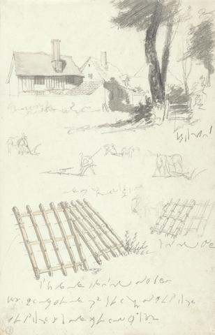 Robert Hills Studies of Farmhouses by a Gate, Ploughing and Harrows