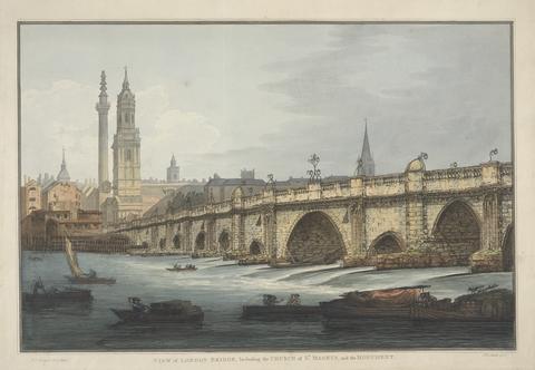 Joseph Constantine Stadler A View of London Bridge including the church of St. Magnus and the Monument