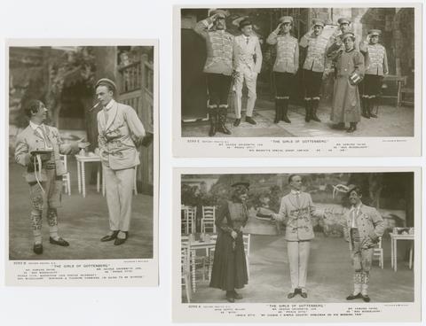  [Photographic postcards of actors and scenes from "The Girls of Gottenberg."]