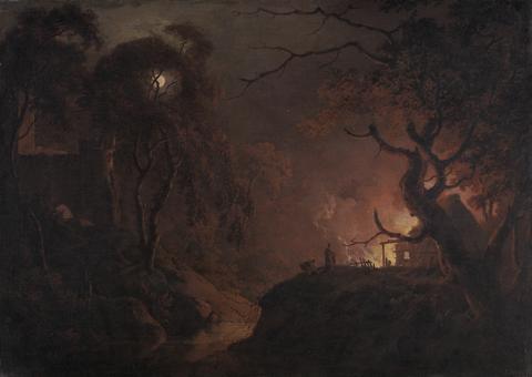 Joseph Wright of Derby Cottage on Fire at Night
