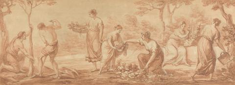 Angelica Kauffmann RA A Frieze: Men Planting Trees, Women Gathering Blossoms and Watering Flowers