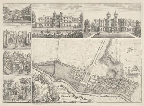 John Rocque A Plan of the Gardens & View of Ye Buildings of ye Right Honorable Henry Pelham, Esqr. at Echa in Ye County of Surrey