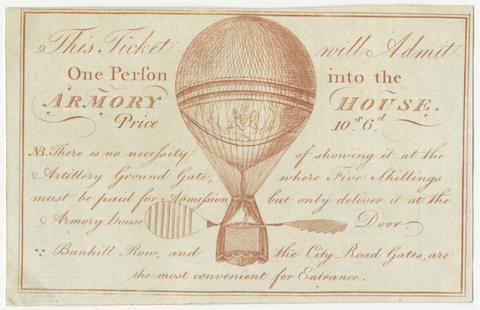 Lunardi, Vincent, 1759-1806.  Admission ticket for the balloon ascension of Vincenzo Lunardi on May 13, 1785.