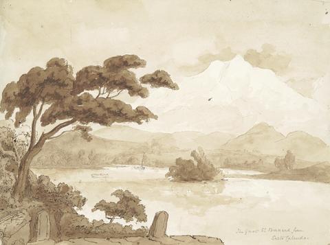 recto: Landscape Scene with Lake and Mountains