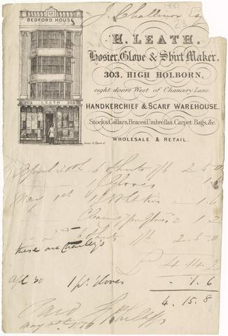 Leath, Henry, creator. Billhead of Henry Leath, London clothier, recording purchases by J. Challinor, 1851.