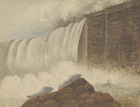 Isaac Weld View of Niagara Falls with Two Figures on Rock in Right Foreground