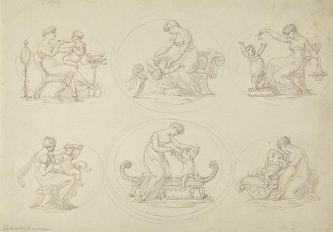 Edward Francis Burney Six Studies of Mother and Daughter Playing