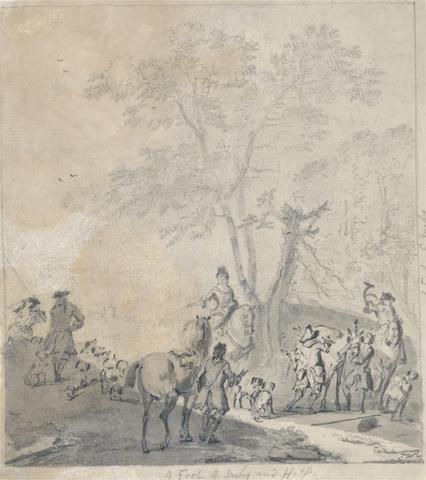 John Wootton A Meet: a Lady Rider Converses with a Gentleman Standing by His Horse...