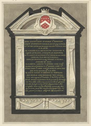Daniel Lysons Memorial to George Lord Berkeley from Cranford Church