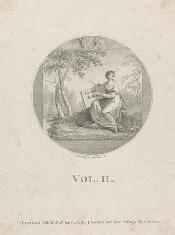 Francesco Bartolozzi RA Frontispiece to Volume II of a Book, Woman pointing to a Tablet on which is written "Sanchos letters"