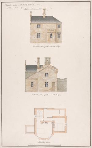 Sir Jeffry Wyatville Chamber Plan with West and North Elevations of Thunderdell Lodge