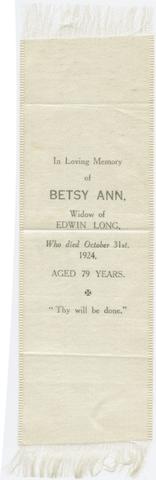 In loving memory of Betsy Ann : widow of Edwin Long : who died October 31st, 1924 : aged 79 years.