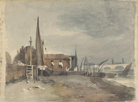 Thomas Sully Shore Scene with Buildings and Boats