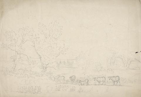 Rev. William Warren Porter Landscape Study with Sheep, Oxford in the Distance