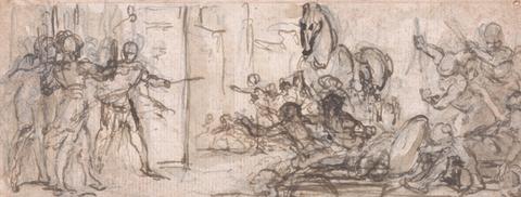 Hubert-François Gravelot Design for an Engraving: Battle of Troy with the Trojan Horse
