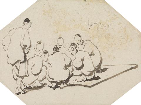 George Chinnery Group of Seven Men Gambling