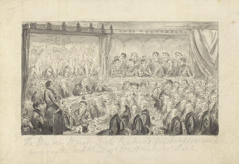 Robert Isaac Cruikshank Wash proofs to accompany Westmacott's "The English Spy": The Maiden Brief, Dick Gradus's first appearance among the Worthies of Westminster Hall