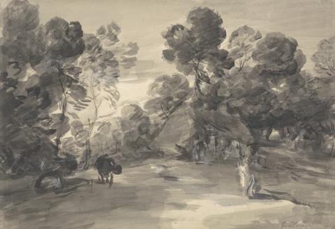Thomas Gainsborough RA Wooded Landscape with Figures, Cottage and Cow