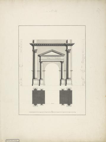James Bruce Elevation and Plan of Trajan's Arch at Makther; erso: Elevation of Pedestal and Entablature of Trajan's Arch