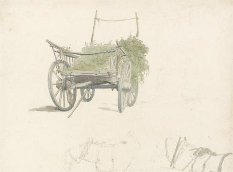 Robert Hills A Wagon With Hops and Two Sketches of Horses